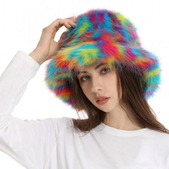Colorblock Faux Fur Hat