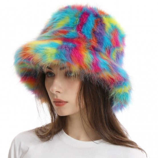 Colorblock Faux Fur Hat