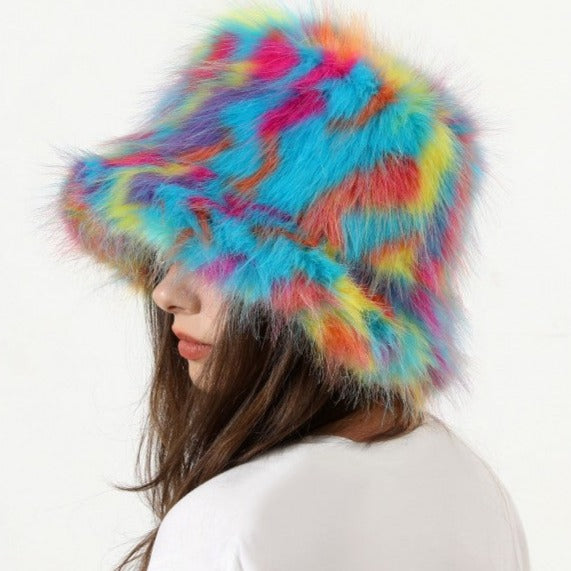 Colorblock Faux Fur Hat