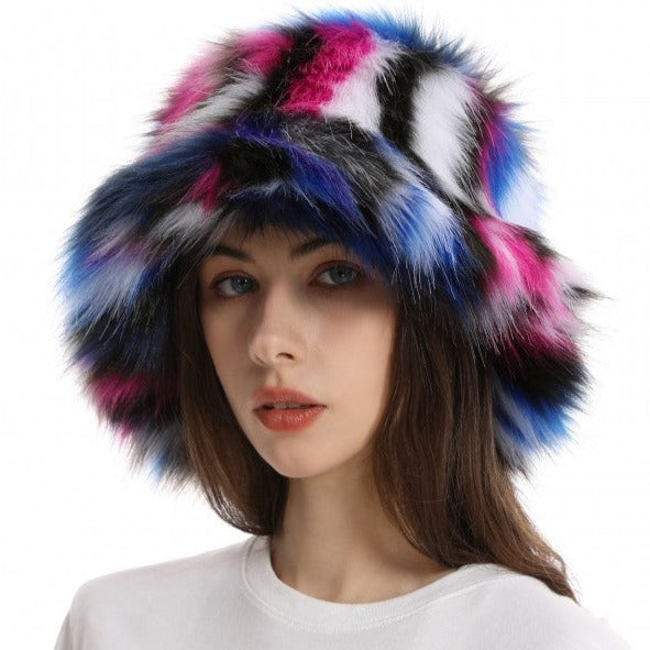 Colorblock Faux Fur Hat