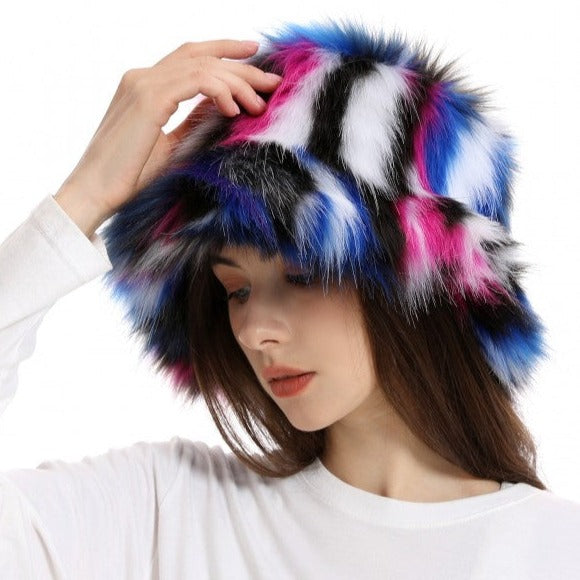 Colorblock Faux Fur Hat