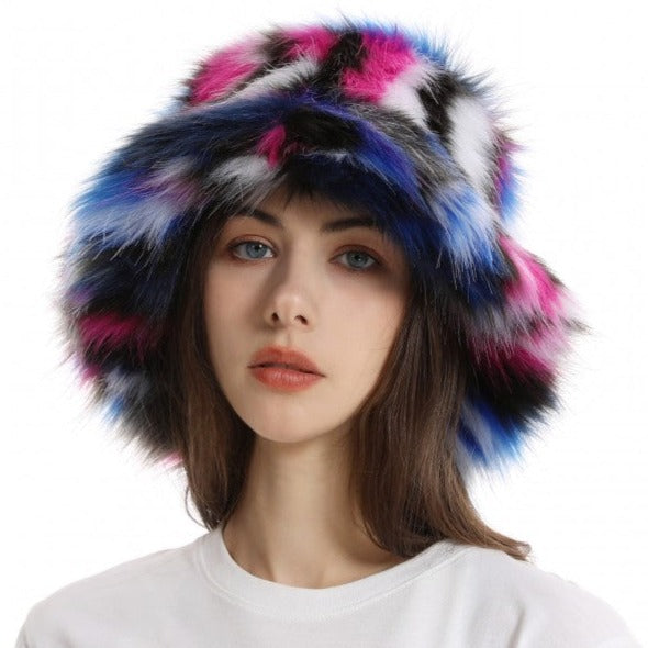 Colorblock Faux Fur Hat