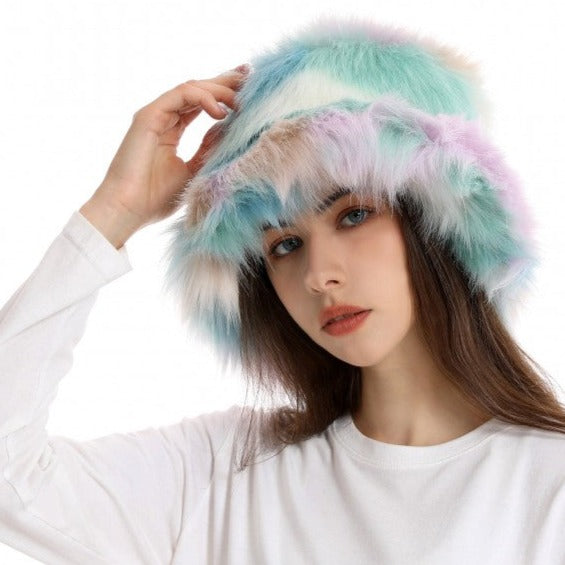Colorblock Faux Fur Hat