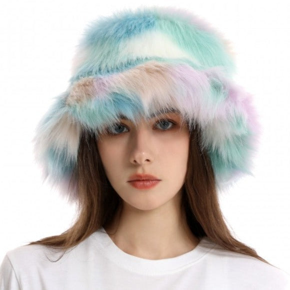 Colorblock Faux Fur Hat