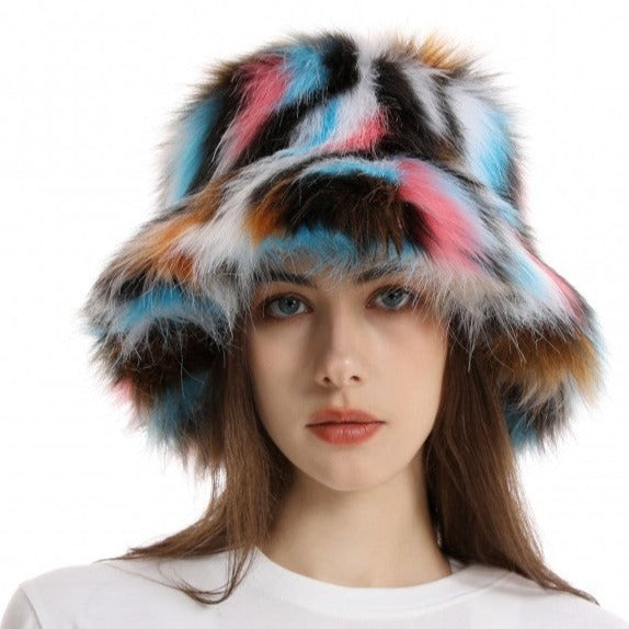 Colorblock Faux Fur Hat