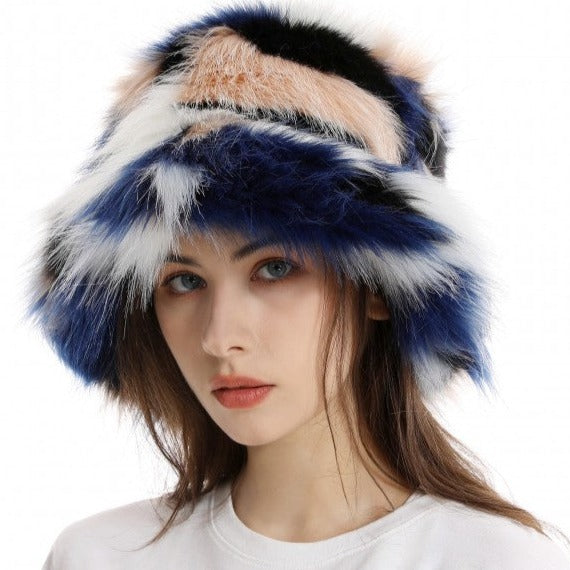 Colorblock Faux Fur Hat