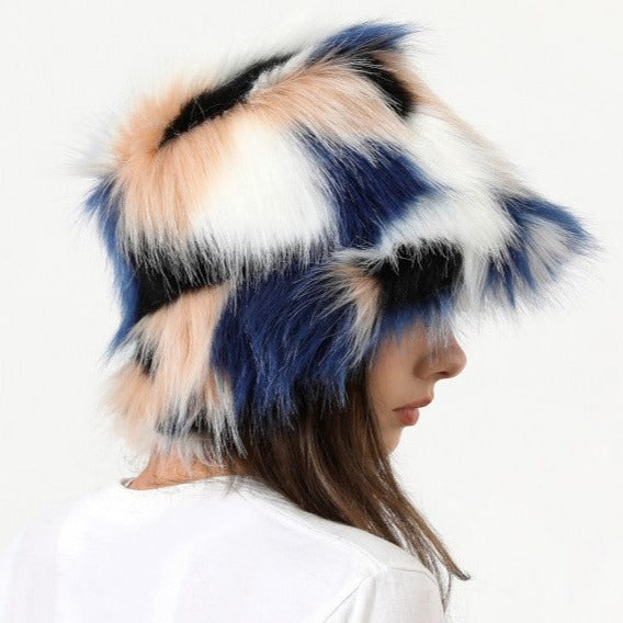 Colorblock Faux Fur Hat