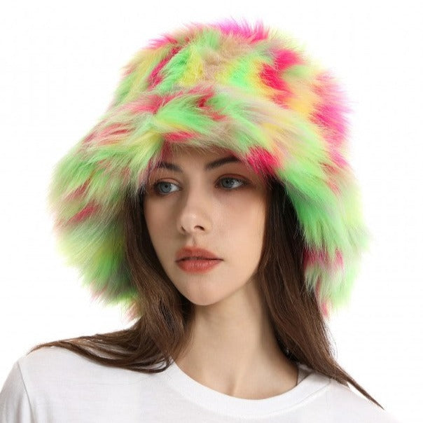 Colorblock Faux Fur Hat