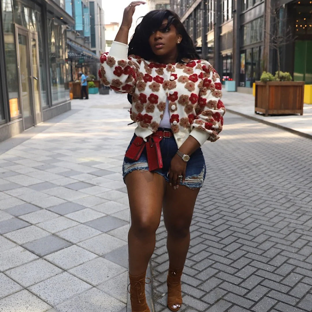 Chaqueta de jacquard con flores