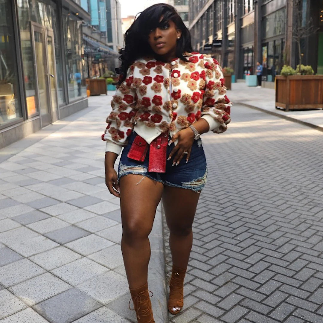 Chaqueta de jacquard con flores