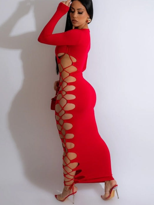 Vestido largo ajustado de talle medio con diseño de patchwork