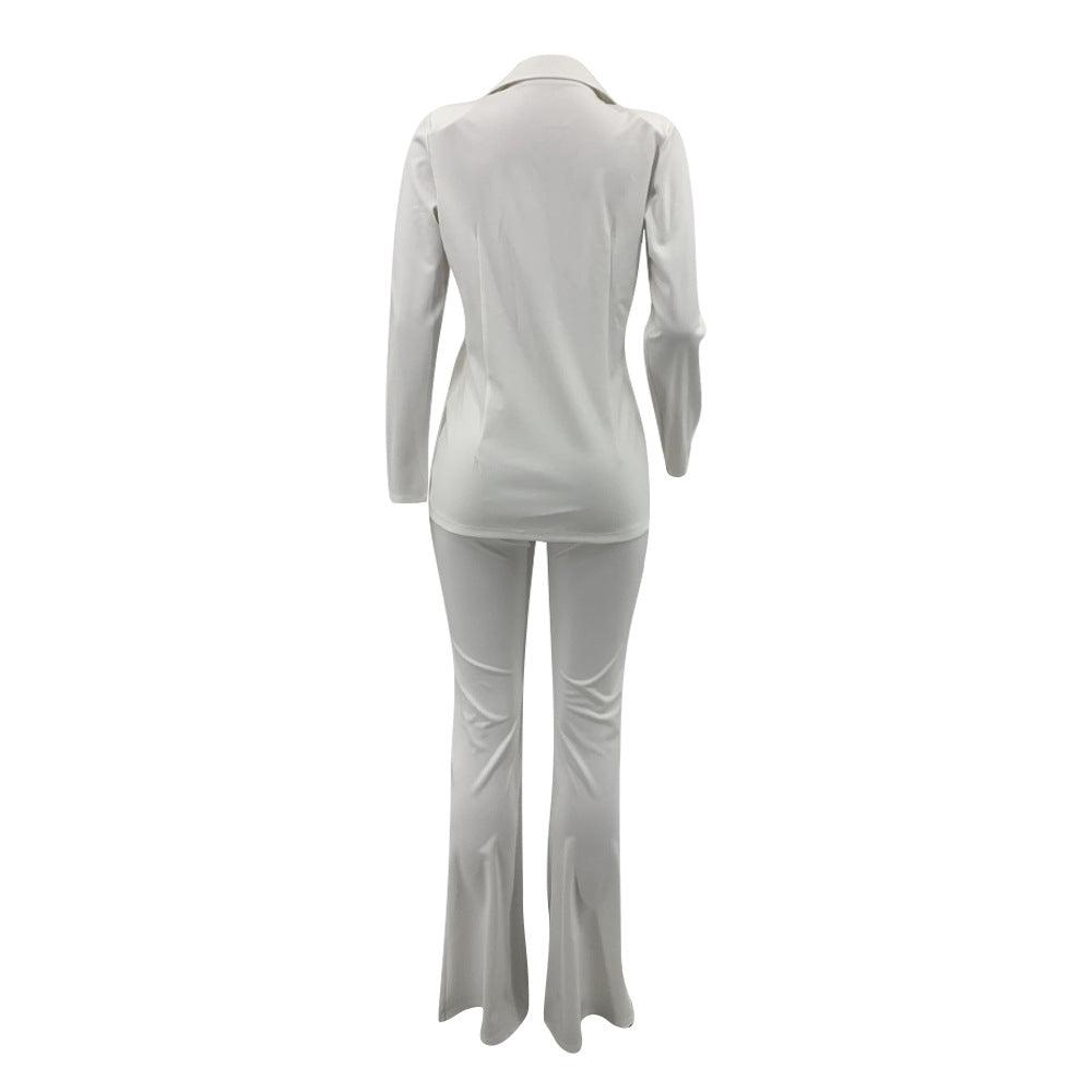 Buckle V-Neck Blazers Suit