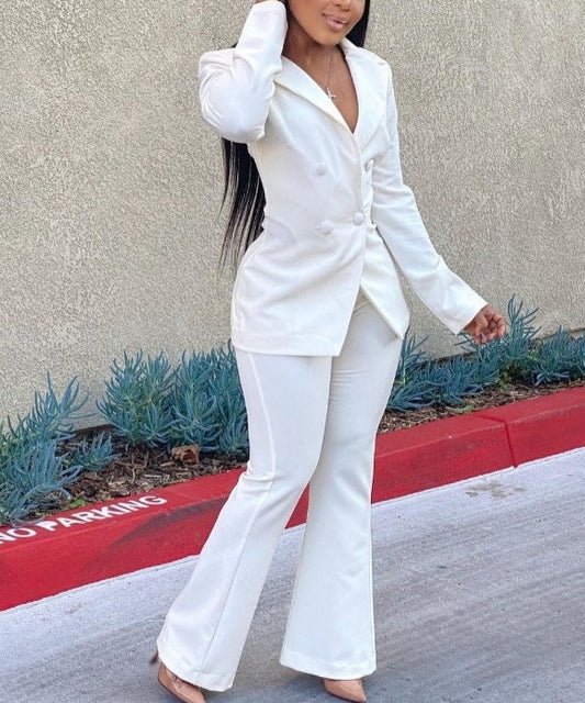 Buckle V-Neck Blazers Suit