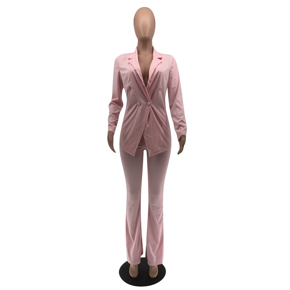 Buckle V-Neck Blazers Suit