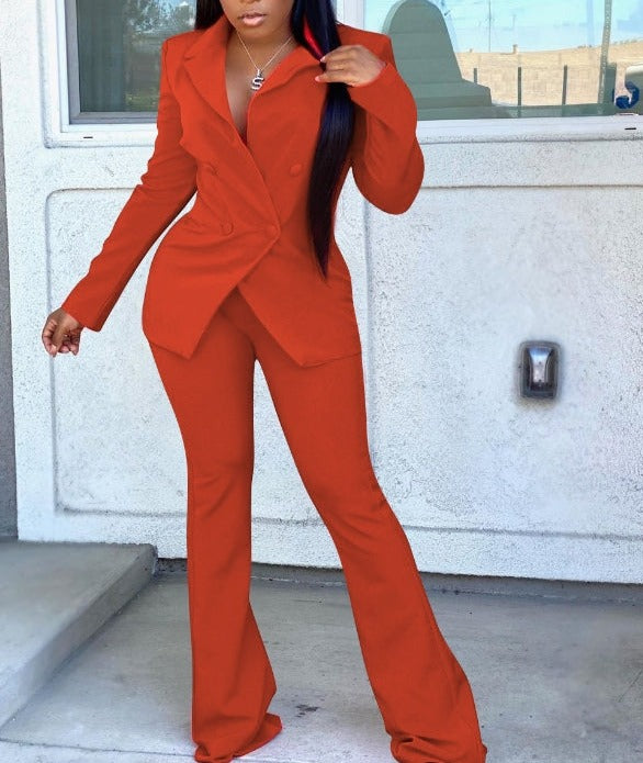 Buckle V-Neck Blazers Suit