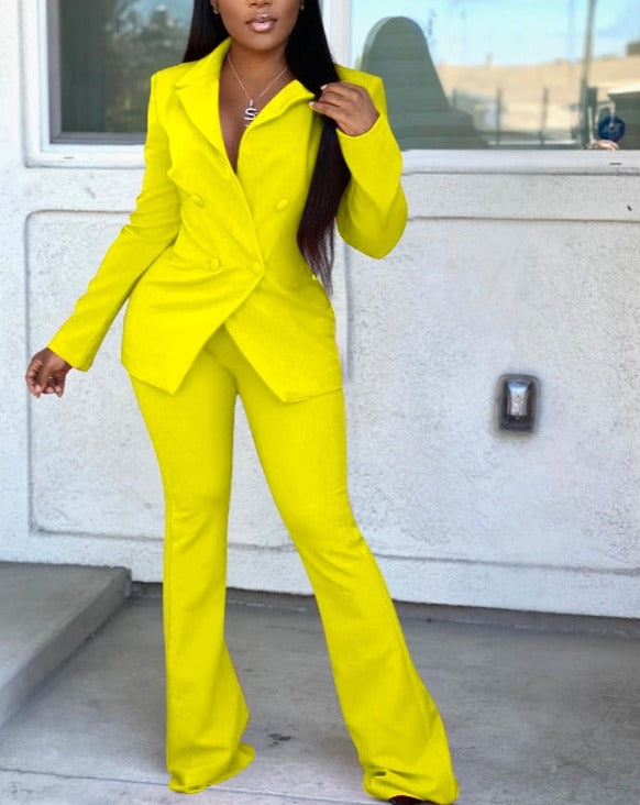 Buckle V-Neck Blazers Suit