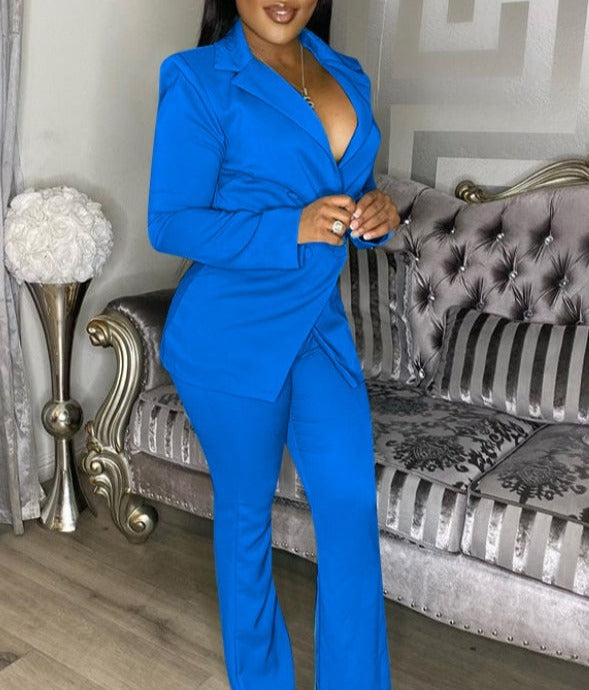 Buckle V-Neck Blazers Suit