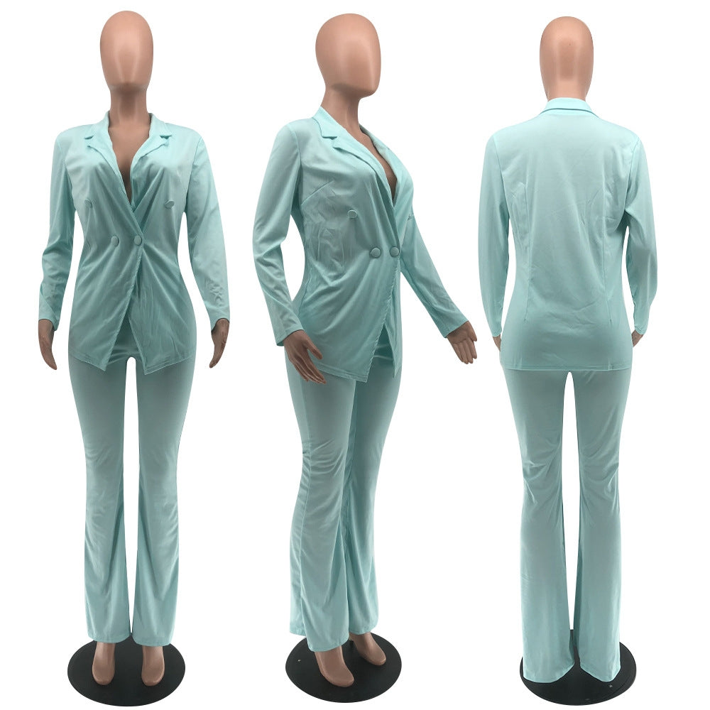 Buckle V-Neck Blazers Suit