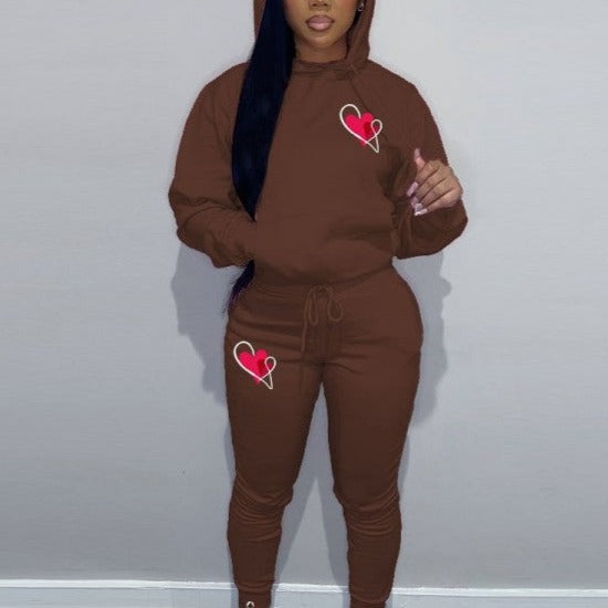 Ensemble à capuche imprimé coeur