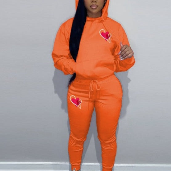 Ensemble à capuche imprimé coeur