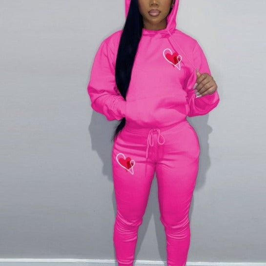 Ensemble à capuche imprimé coeur