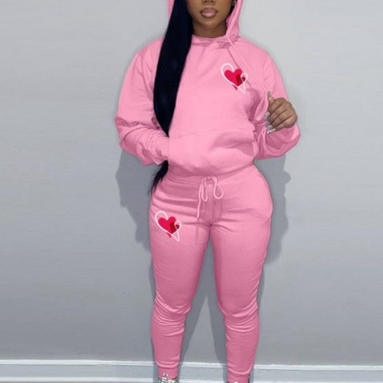 Ensemble à capuche imprimé coeur