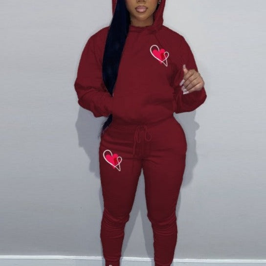 Ensemble à capuche imprimé coeur