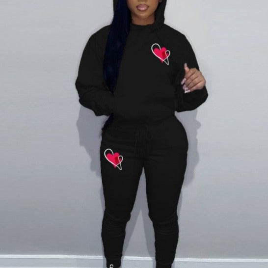 Ensemble à capuche imprimé coeur