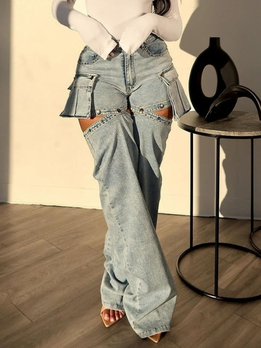 Pantalones vaqueros cargo de mezclilla desmontables