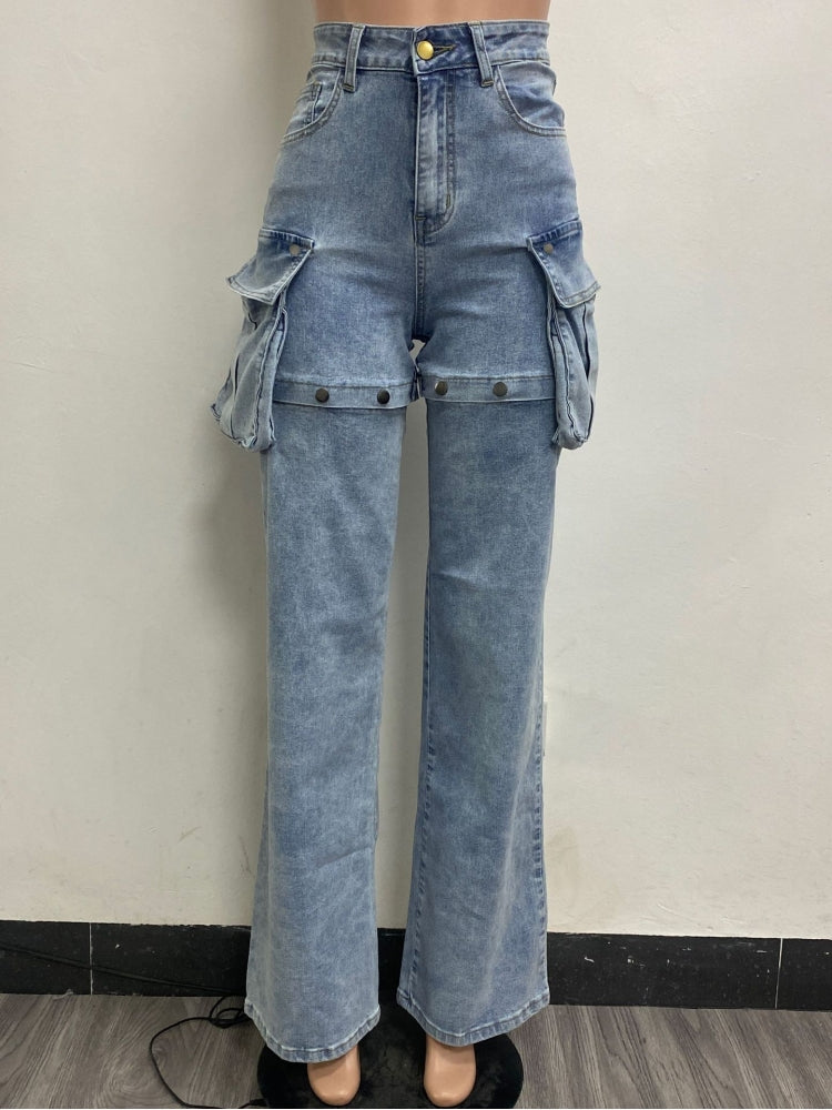 Pantalones vaqueros cargo de mezclilla desmontables