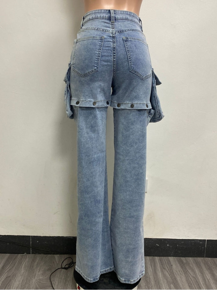 Pantalones vaqueros cargo de mezclilla desmontables