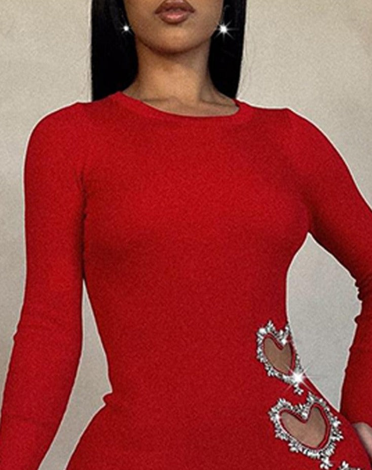 Robe moulante à manches longues et taille haute avec strass