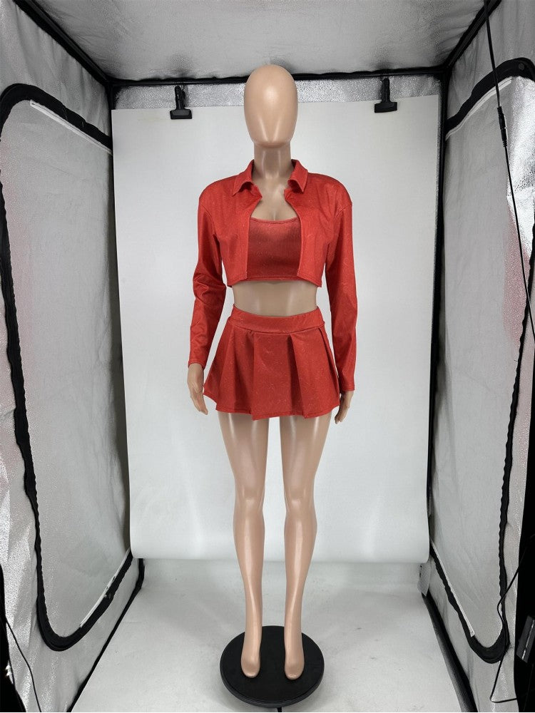 Conjunto de 3 piezas de falda plisada